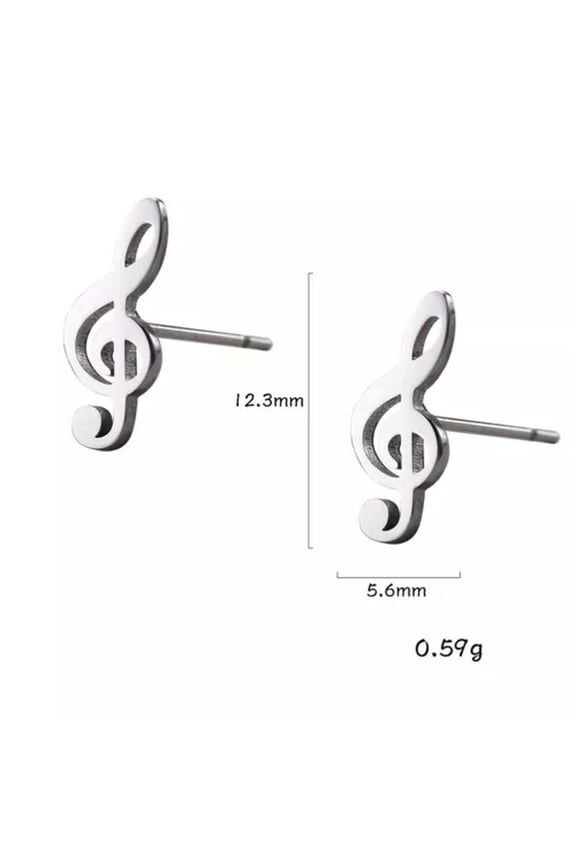 Simple Mini Music Stud Earrings Stainless Steel Musical Note Jewelry