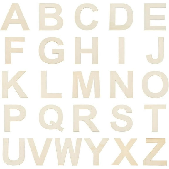1 Set A-Z 26 Large Wood Letter Unfinished Wood Cutouts Unfinished Wood Alphabet for Home Wall Decor DIY Crafts Painting Wedding Birthday Party Decoration Yellow