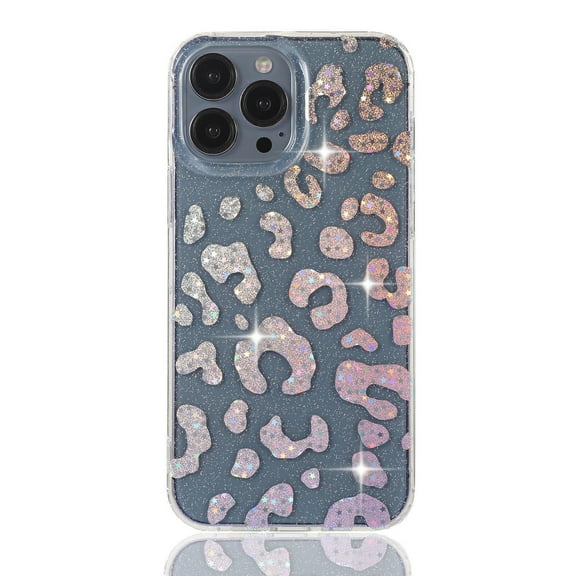 Caselix Clear Glitter Compatible Apple iPhone 14 Pro Max Case Slim Cute Crystal Leopard Bling Women Girls Hard Back Protective Cover Compatible Apple iPhone 14 Pro Max Case Leopard Holographic