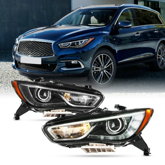AKKON - Fits 2016-2018 QX60 LED DRL Running [HID/Xenon Type] Projector Chrome Headlights Pair Driver Passenger Non-AFS