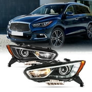 AKKON - Fits 2016-2018 QX60 LED DRL Running [HID/Xenon Type] Projector Chrome Headlights Pair Driver+Passenger Non-AFS