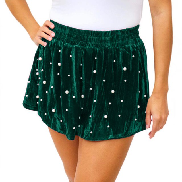Jupe-Short Perle pour Femmes Taille Haute Élastique en Velours Jupe Courte Fluide Perlée Mini Jupe de Fête