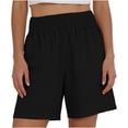 thumbnail image 2 of Linen Shorts Women Elastic Smocked Waist Patch Pocket Breathable Summer Casual Bottoms Black XL, 2 of 6