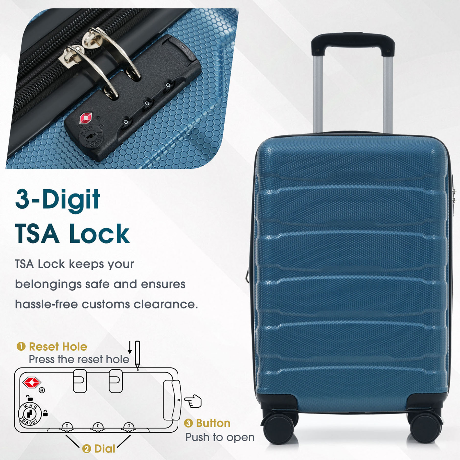 S-HOME 20" ABS Hardshell Carry-On Luggage, Expandable Spinner Suitcase with TSA Lock and Scratch-Resistant