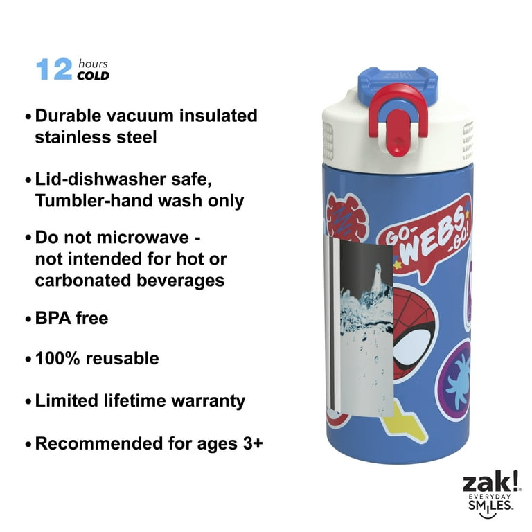 Zak Designs Marvel Spider-Man 14 oz Double Wall Vacuum Insulated Thermal Kids  Water Bottle, 18/8 Stainless Steel, Flip-Up Straw Spout, Locking Spout  Cover, Durable Cup for Sports or Travel 