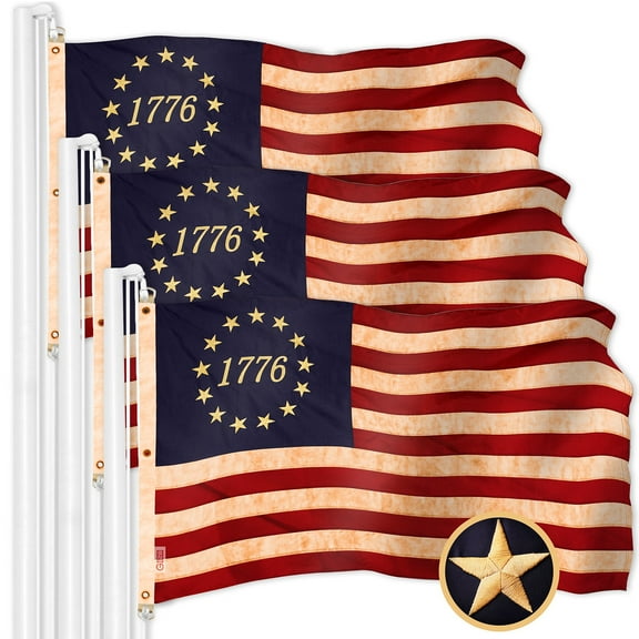 G128 3 Pack: Betsy Ross 1776 Tea-Stained Flag | 6x10 Ft | ToughWeave Pro Series Embroidered 420D Polyester | Historical Flag, Embroidered Design, Indoor/Outdoor, Brass Grommets, High Quality