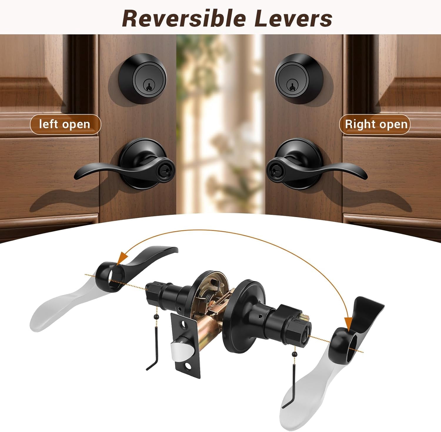 2 Sets of Front Exterior Door Knob Set with Single Cylinder Deadbolts in Matte Blac Finish, All Keyed Same Combo Pack, Wave Style Entry Door Lever Locks with Combinations