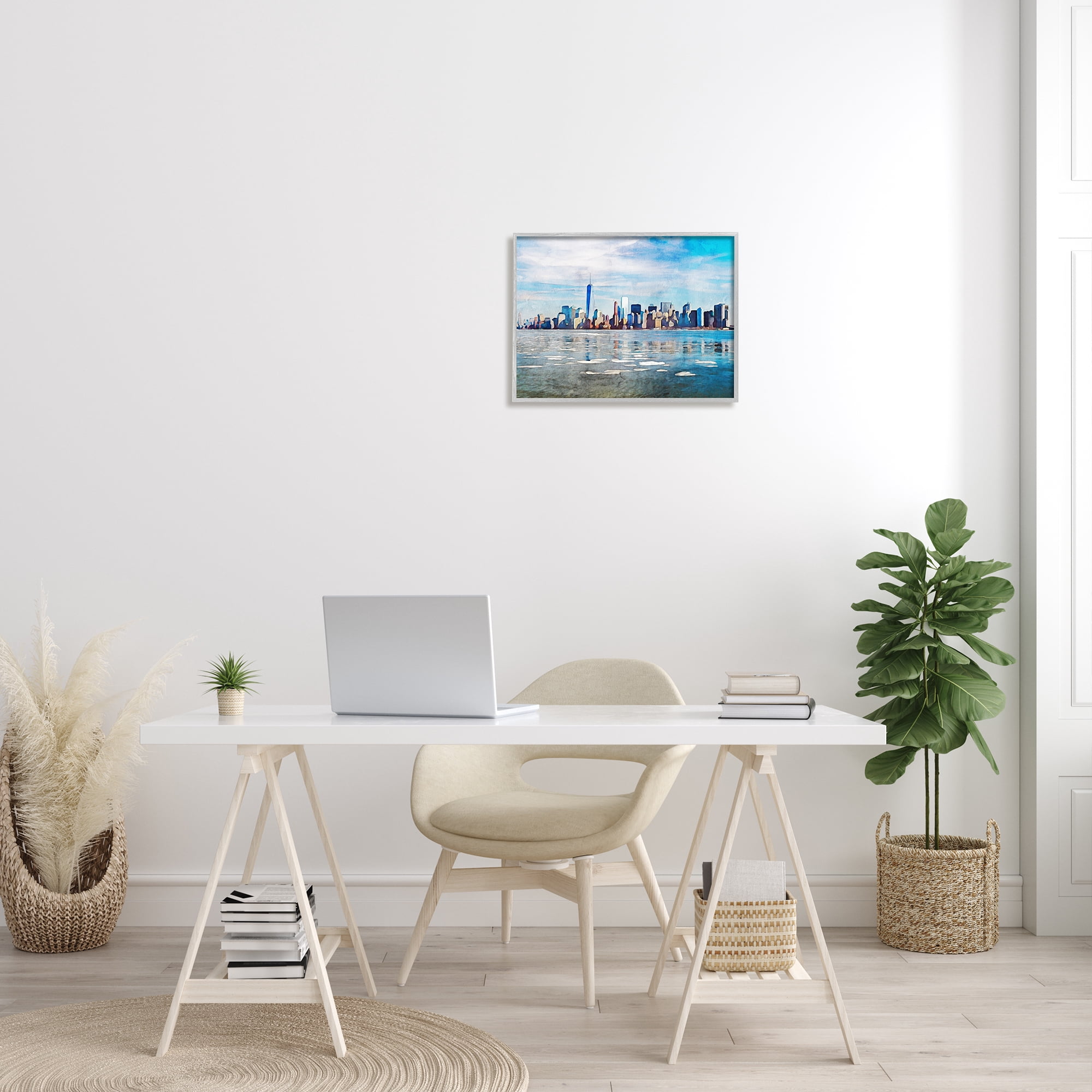 Stupell Distant New York City Skyline Buildings Travel & Places Painting Gray Framed Art Print Wall Art