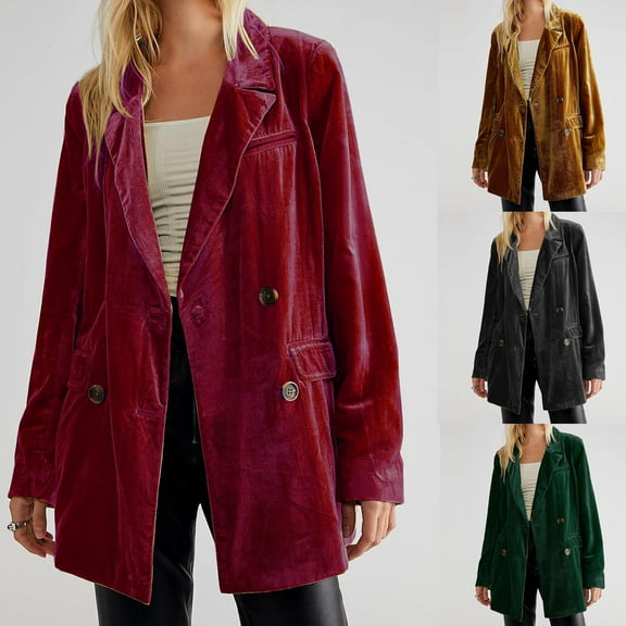 Olyvenn Trendy Plus Size Velvet jacket Suit Coat for Women Lightweight Lapel Collar Womens Suit Button Open Front Casual Long Sleeve Blazer Jackets Solid Slim Fit Business Work Office Orange 6