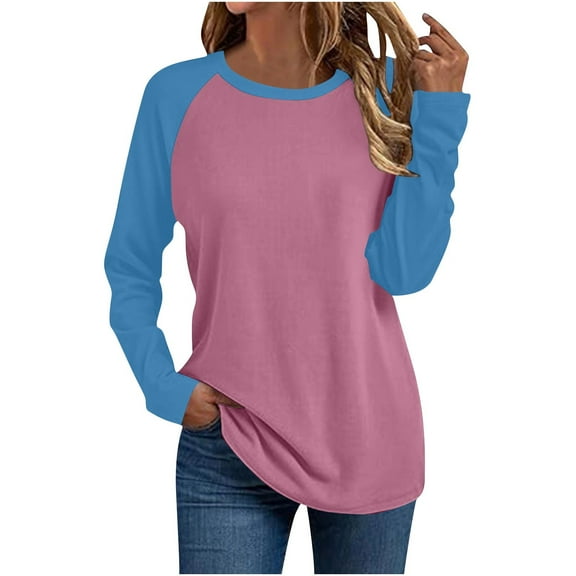 Long Sleeve Shirts for Women Color Block Raglan Tops Casual Crewneck Basic Tees Fall Clothes 2025 Fashion