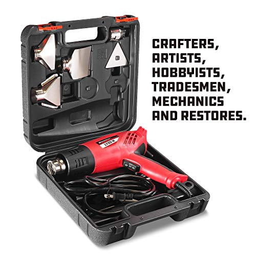 Powerbuilt Heat Gun Heavy Duty 1500W 2 Spd 622-1022F 7 Pc Nozzles Case - 240068 , Red
