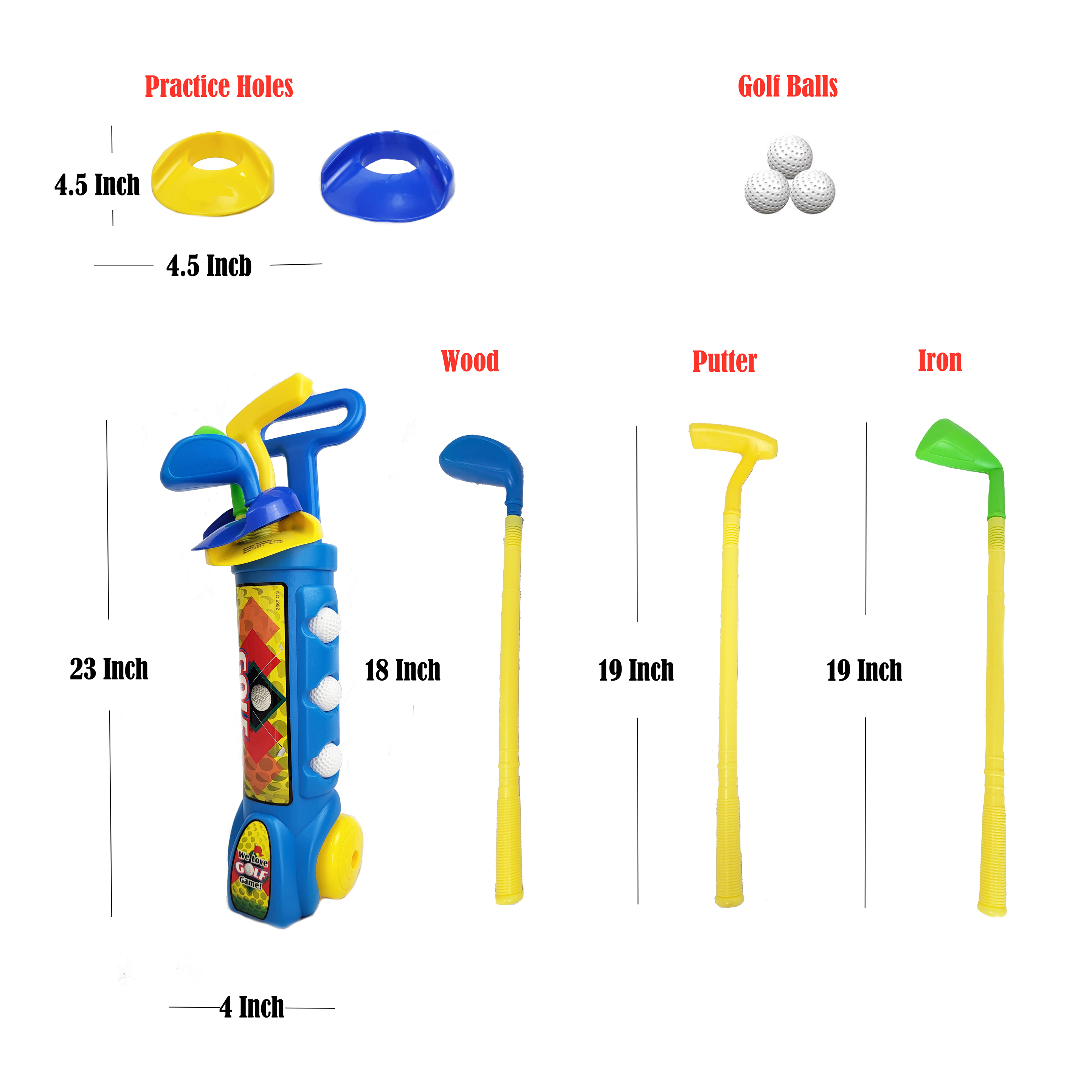 Golf Toy Kids Set - Child Indoor & Outdoor Minigolf Play Game with Clubs, Balls Trolley Practice Gift for Boys Girls Toddlers