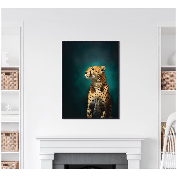 Kate and Laurel Framed Canvas Wall Art Print Twilight Teal Leopard by The Creative Bunch Studio, 28 x 38 Sylvie Beaded Black Frame, Modern Contemporary, Animal Art for Wall Decor