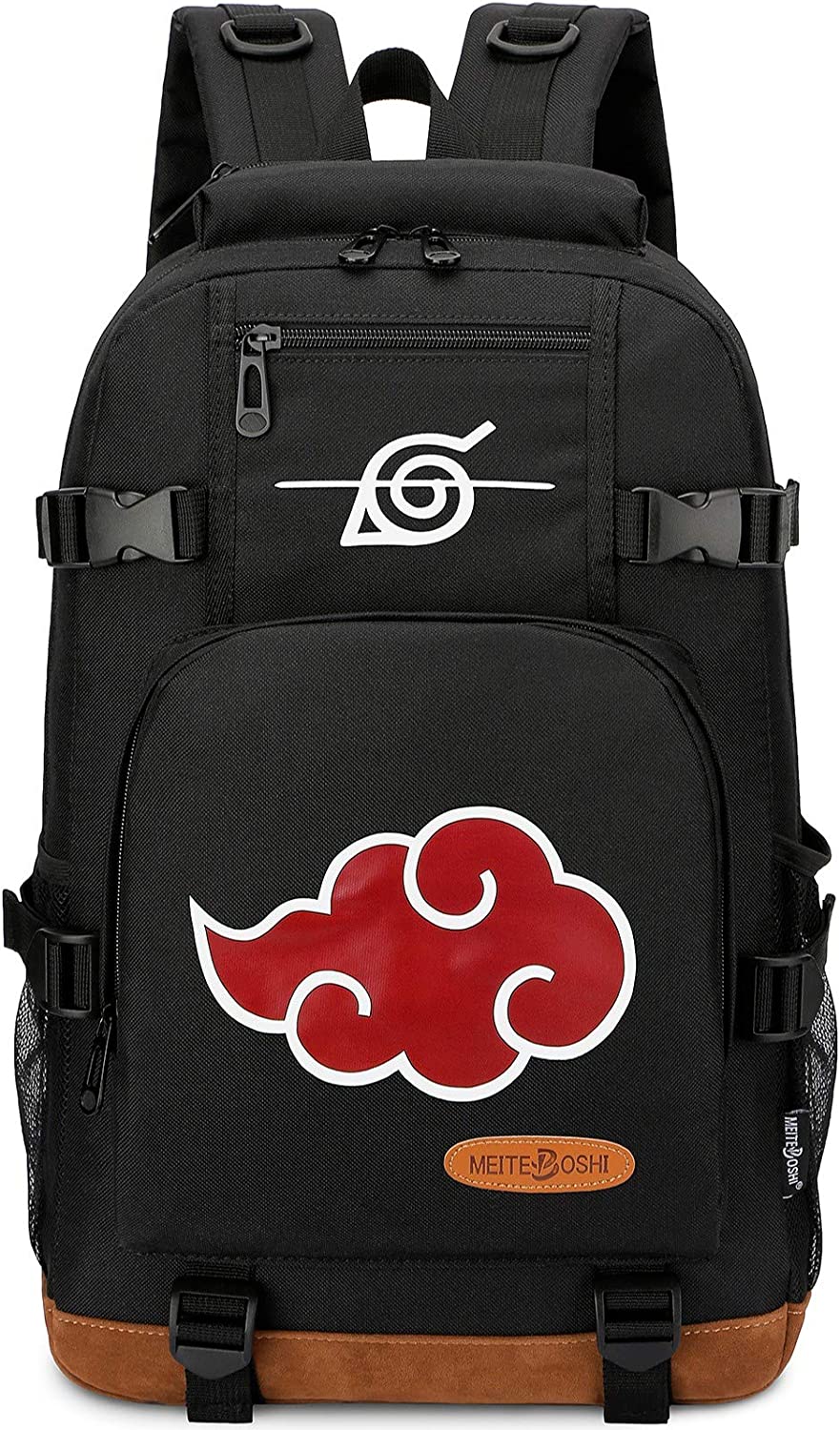 Bioworld Naruto Akatsuki Sasuke Red Cloud Mini Backpack - Faux Leather Anti-Leaf Design