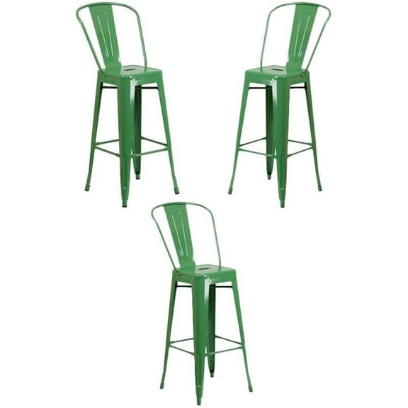 Home Square 30" Metal Steel Bar Stool in Green Finish - Set of 3