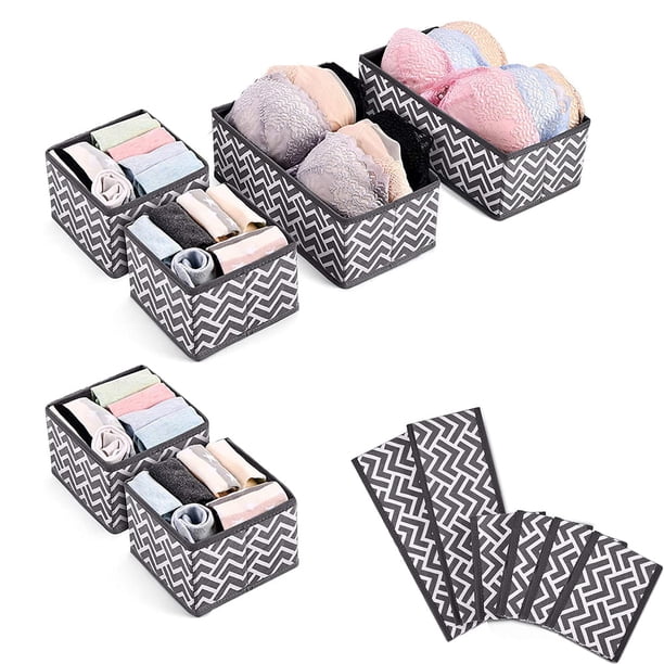 Juego de 6 piezas Organizador de cajones de tocador, Contenedores de almacenamiento de armario Cubos de almacenamiento de tela Contenedores de cajones plegables para ropa interior, sostenes, calcetines, corbatas, bufandas, bragas Vhermosa 2035239-2