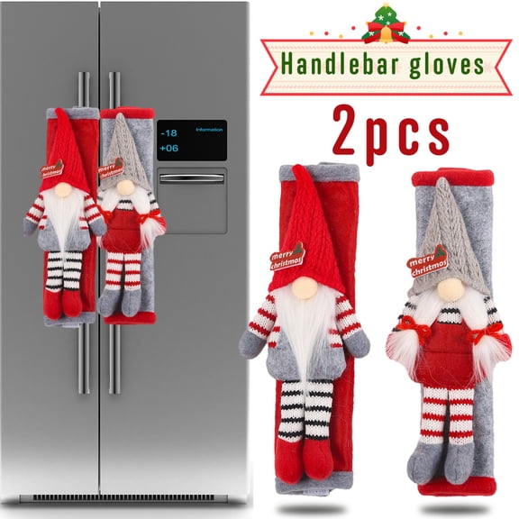 Christmas Door Handle Covers, Featuring Soft Red and Gray Felt Construction for Refrigerator and Oven Handles, Cozy Home Decor for Holiday Kitchen and Living Spaces, Festive