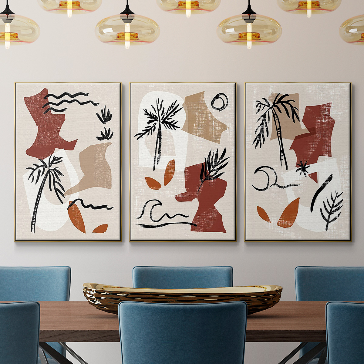 Soft Palms I - Framed Premium Gallery Wrapped Canvas L Frame 3 Piece Set - Ready to Hang