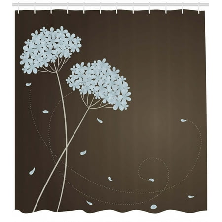 Brown And Blue Shower Curtain Floral Design With Swirl Lines