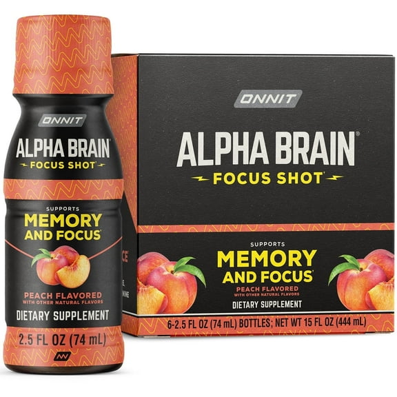ONNIT Alpha BRAIN® Focus Shot, Peach Flavored, 6 Count, 2.5 Oz Ea