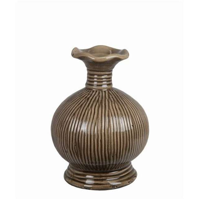Privilege 86049 8 x 8 x 11 in. Ceramic Striped Vase, Green & White - Small