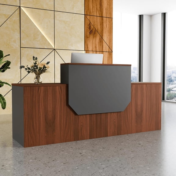Reception Desk with Cabinet,78.7 Inch Modern Front Desk Reception with Cable Grommet,Easy Assembly,for Office,Checkout Counter,Hotel Lobby(Walnut)