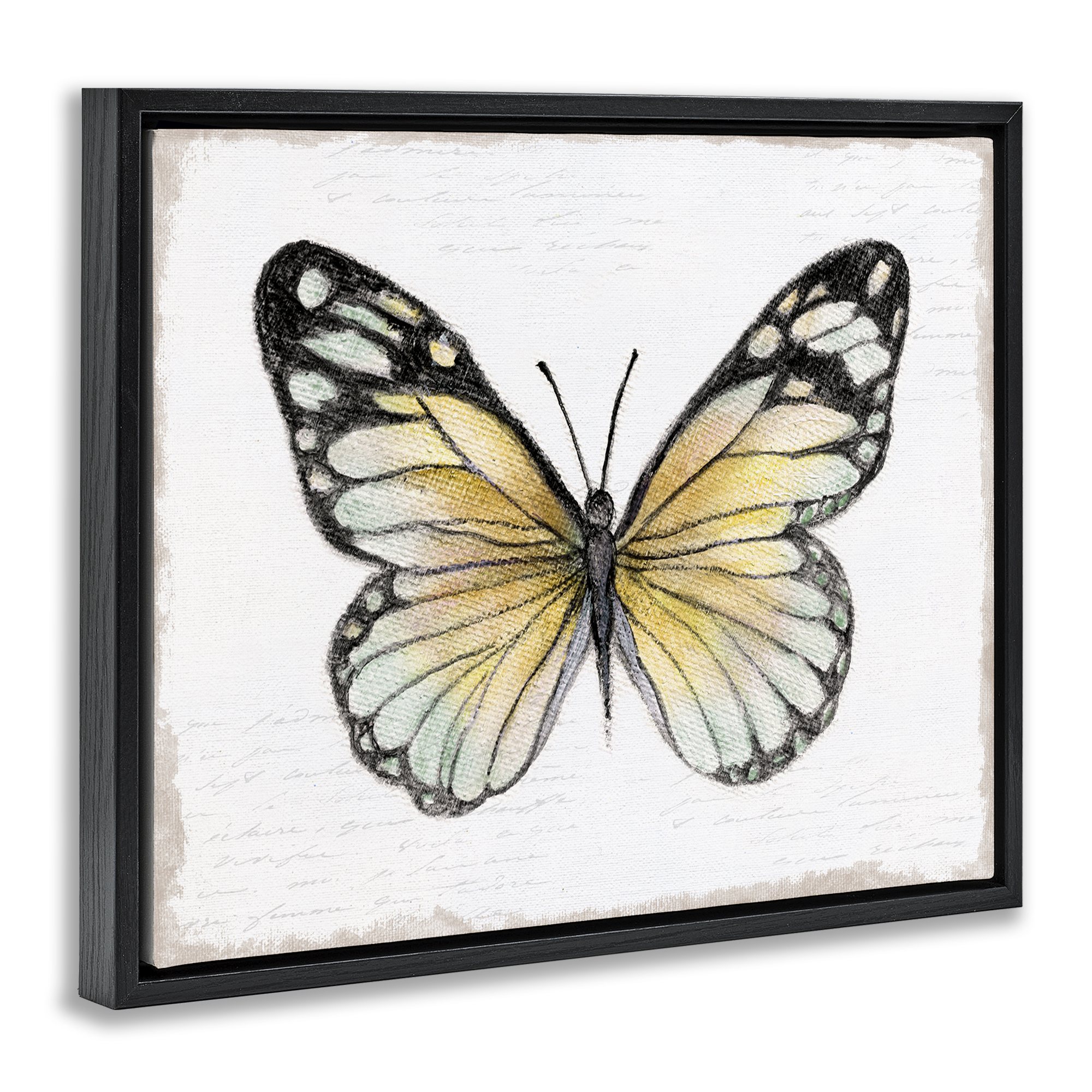 Stupell Industries Country Butterfly on White Animals Painting Black Floater Framed Canvas Art Print Wall Art, 21 x 17