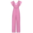 thumbnail image 4 of Zaldita Kids Girls Summer Cape Sleeve Romper Casual Jumpsuit V Neck Chiffon Party Wide Leg Pants Dusty Pink 14, 4 of 7