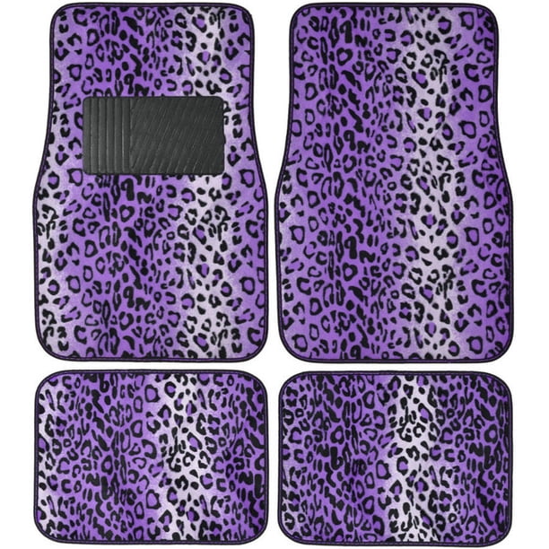 BDK Leopard Car Floor Mats, Animal Prints Mat, 4 Pieces, Purple