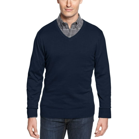 JOHN ASHFORD Mens Cotton V Neck Sweater Navy Blue Pull Over