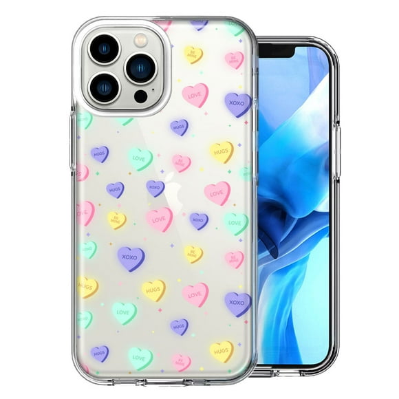 MUNDAZE Case for Apple iPhone 15 Pro Max Slim Hard Shell Soft TPU Hybrid Shockproof Heavy Duty Protective Phone Cover - Valentine's Day Heart Candies Design