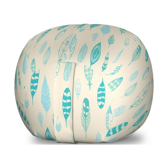 Feathers Storage Toy Bag Chair, Resemblance Freedom Horizontal Layout Delicate and Ethnic, Stuffed Animal Organizer Washable Bag, Small Size, Turquoise Pale Sky Blue, by Ambesonne