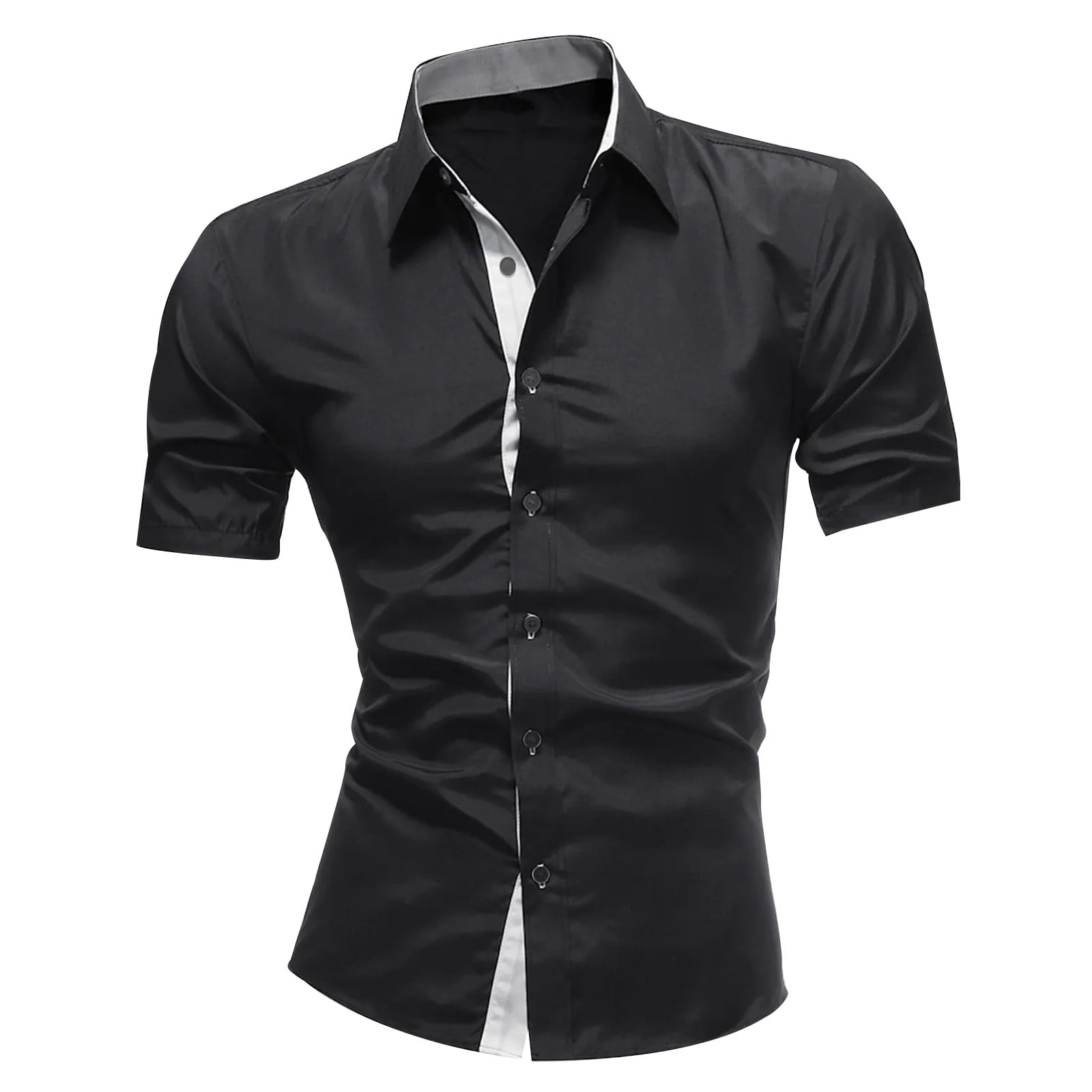 LYXSSBYX Mens Dress Shirts Short Sleeve Men's Patchwork Button Turn ...