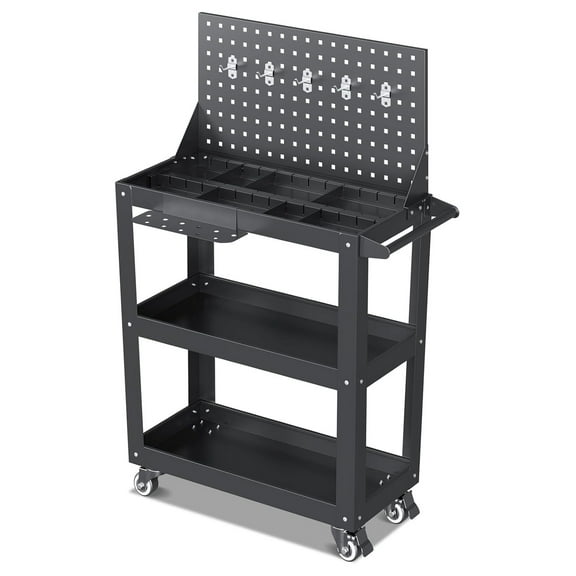 3 Tier Rolling Tool Cart on Wheels, 440 LBS Capacity Heavy Duty Metal Utility Cart Wagon, Industrial Service Tool Cart Storage Organizer for Mechanics, Garage, Warehouse