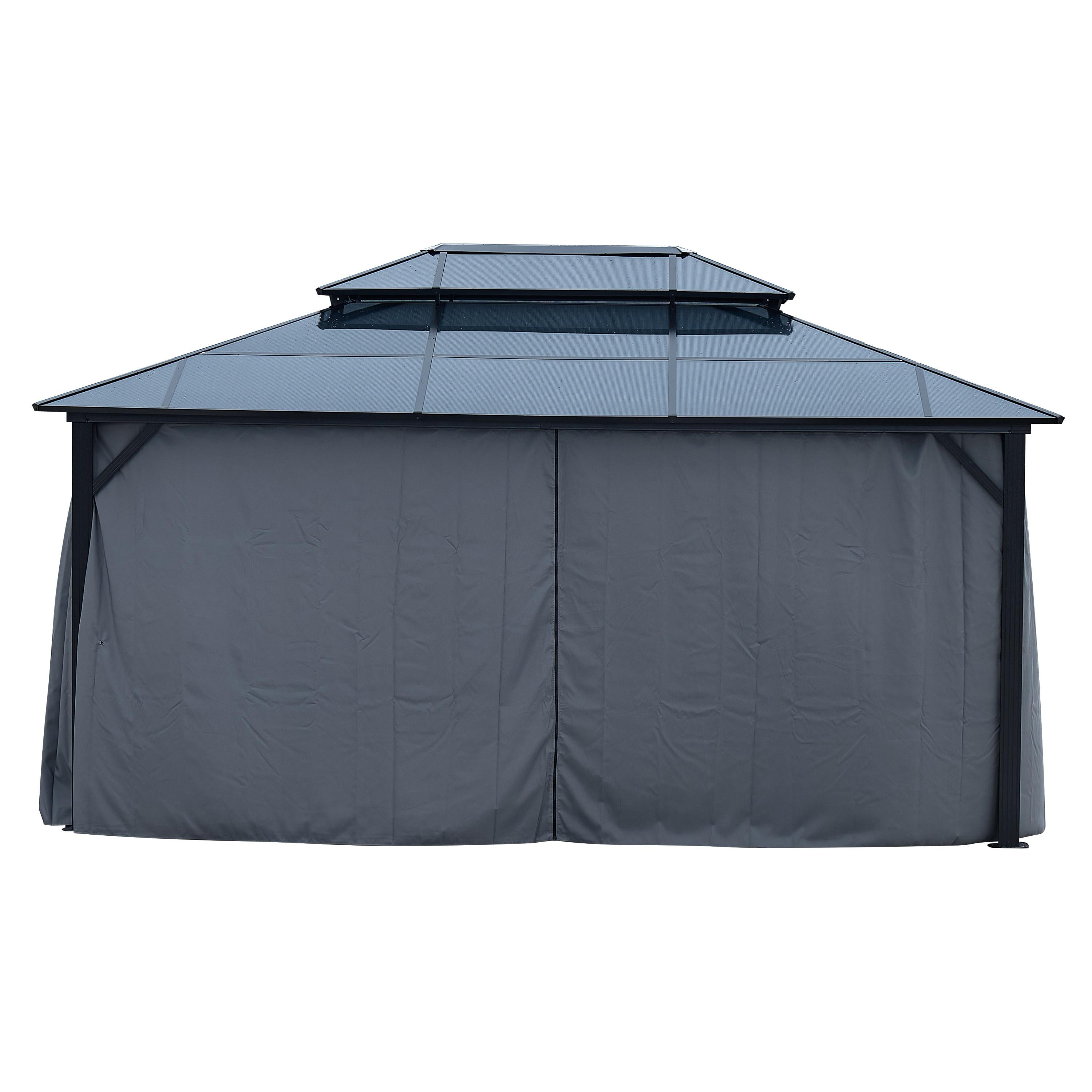 10'x13' Hardtop Gazebo, Outdoor Patio Gazebo with Polycarbonate Double Roof, Permanent Gazebo Pavilion with Curtain and Netting for Patio, Deck, Backyard, Black