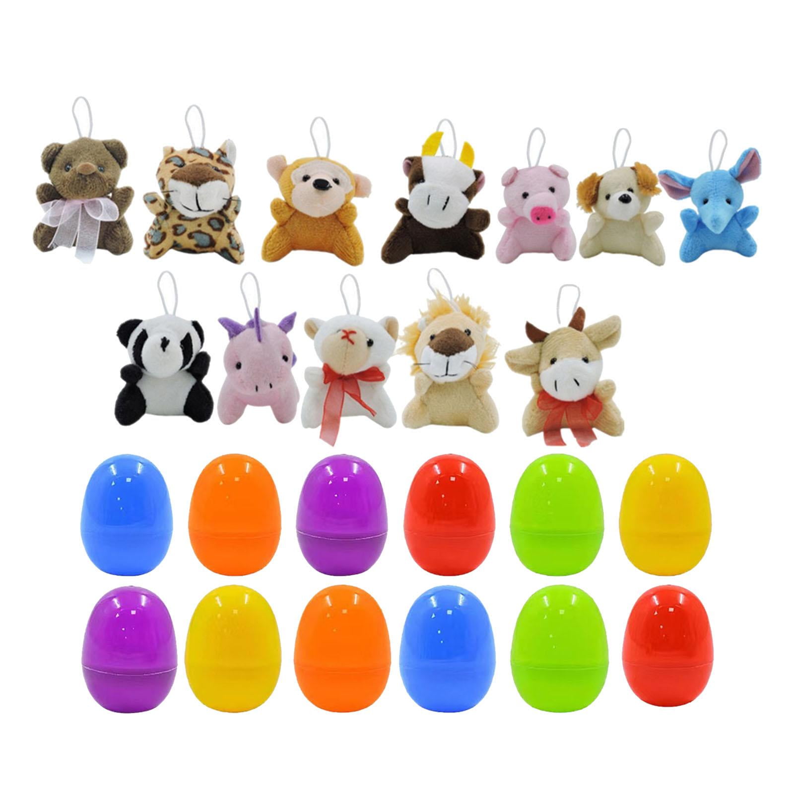 FVDPWYE 12 Pieces Easter Eggs Filled Mini Plush Animal Toy Figures Funny Colorful Cute Ornaments for Easter Basket Stuffers Kid Gifts