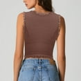 thumbnail image 4 of Womens Camisole Lace Trimmed Slim Fit Button Front Tank Top Back Detail Solid Color Brown XL, 4 of 6