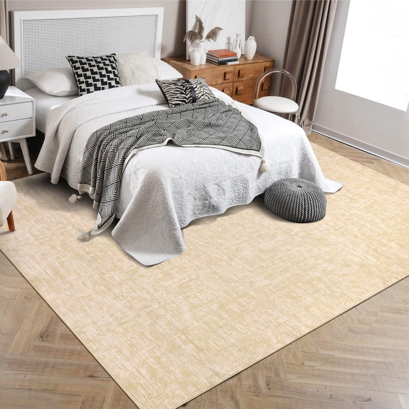 5x7 Machine Washable Area Rug for Living Room Non-Slip Stain Resistant Modern Abstract Area Rug Contemporary Solid Throw Rug for Dining Room, Beige