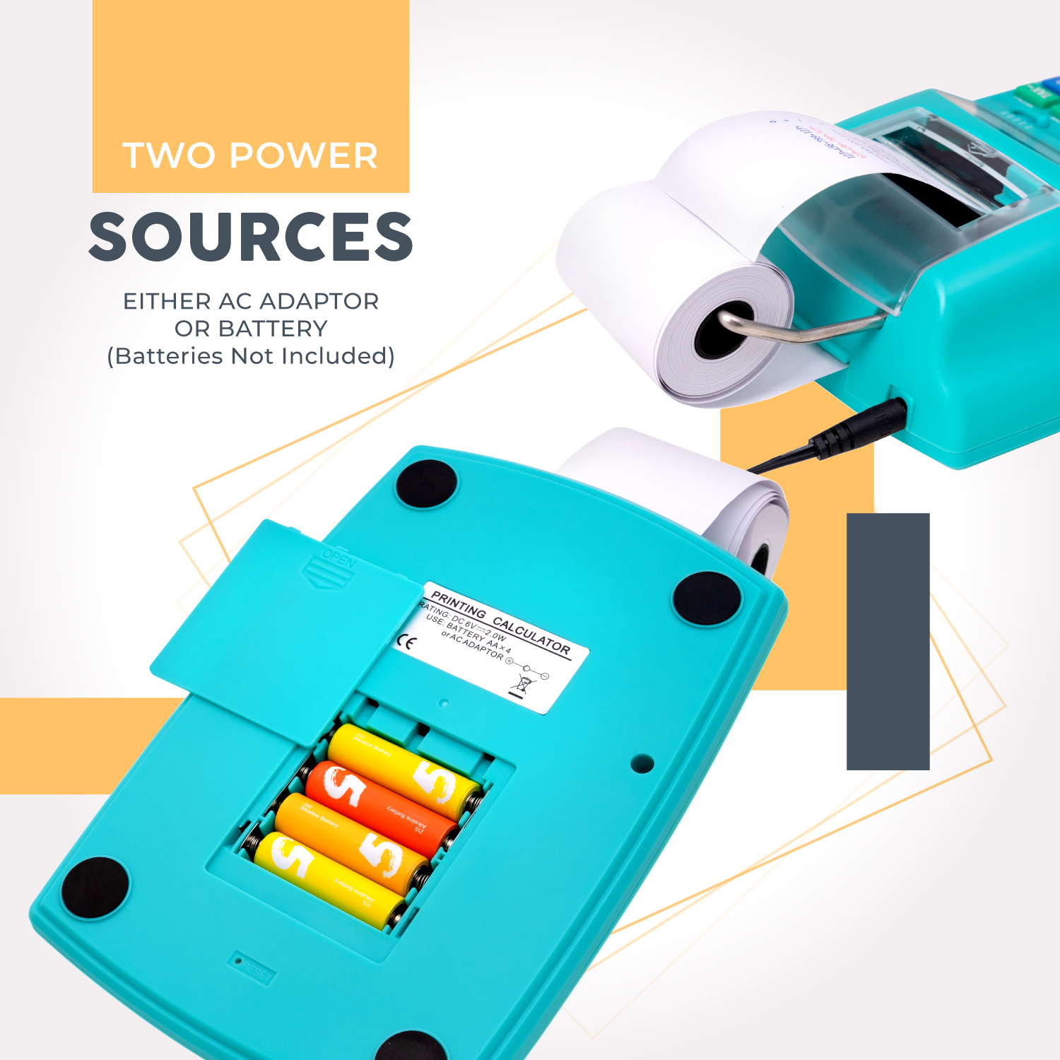 12-Digit Commercial Printing Calculator, 2.03 Lines per Second, Dual Color Printing, AC Adapter (Light Blue)