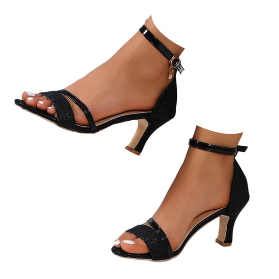 Yuanlong Womens Sandals Open Toe Open Toe Ankle Strap Buckle Sandals Mid Heel Solid Color Elegant Shoes