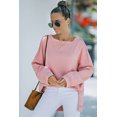 thumbnail image 4 of POGLIP Women's Pink Frayed Trim Side Slit Loose Sweatshirt, 4 of 6