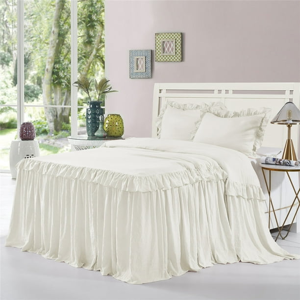 Hig 3 Piece Ruffle Skirt Bedspread Set King Ivory Color 30 Inches Drop Ruffled Style Bed Skirt Coverlets Bedspreads Dust Ruffles Alina Bedding Collections King Size 1 Bedspread 2 Standard Shams Walmart Com Walmart Com