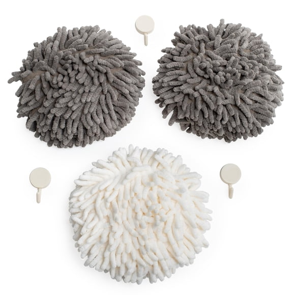 Toallas de mano JJ KENT Fluffy Puffins Fuzzy Ball, juego de 3