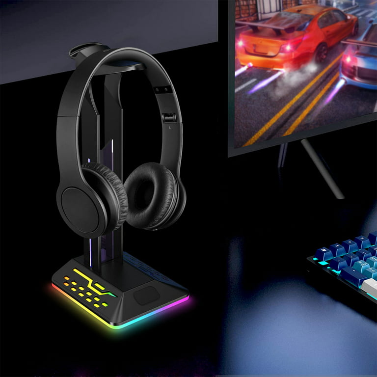 RGB Headphone Stand Gaming Headset Holder, TSV LED Headset Hanger Earphone  Display Rack, Desktop Gaming Headphones Accessories for Gamer, Black