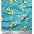 thumbnail image 1 of Soimoi Blue polyester Crepe Fabric Leaves,Clematis & Camellia Floral Print Sewing Fabric Yard 52 Inch Wide, 1 of 1