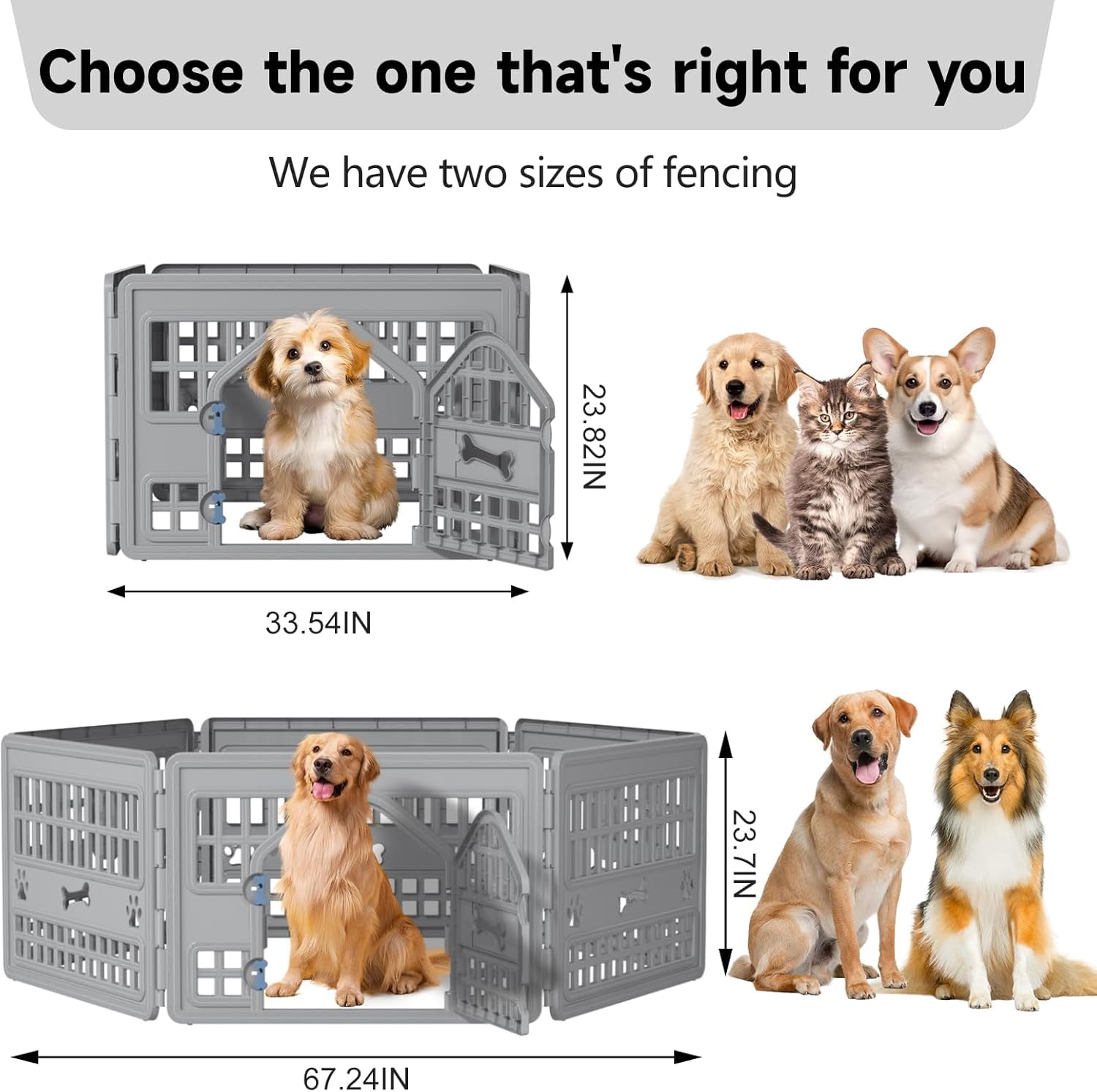 LEHOME Dog Pet Playpen Gate for Dogs Cats Safe Secure Indoor Outdoor Pet Fence with Gate Easy to Clean Keep Pets Secure (Gray, 67.24 * 67.24 * 23.7, 6)