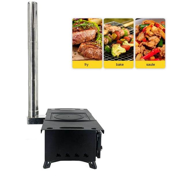 Portable Camping Stove Wood Burning Outdoor Stove with Chimney Pipe for