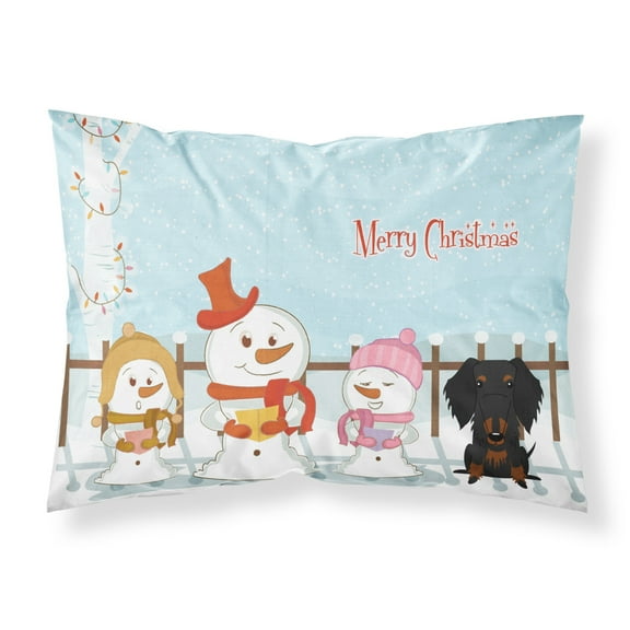 Merry Christmas Carolers Wire Haired Dachshund Black Tan Fabric Standard Pillowcase