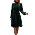 thumbnail image 4 of Mengpipi Womens Velvet Dresses Long Sleeve Mock Neck Wedding Guest Fall Formal Dress, S-XL, 4 of 5