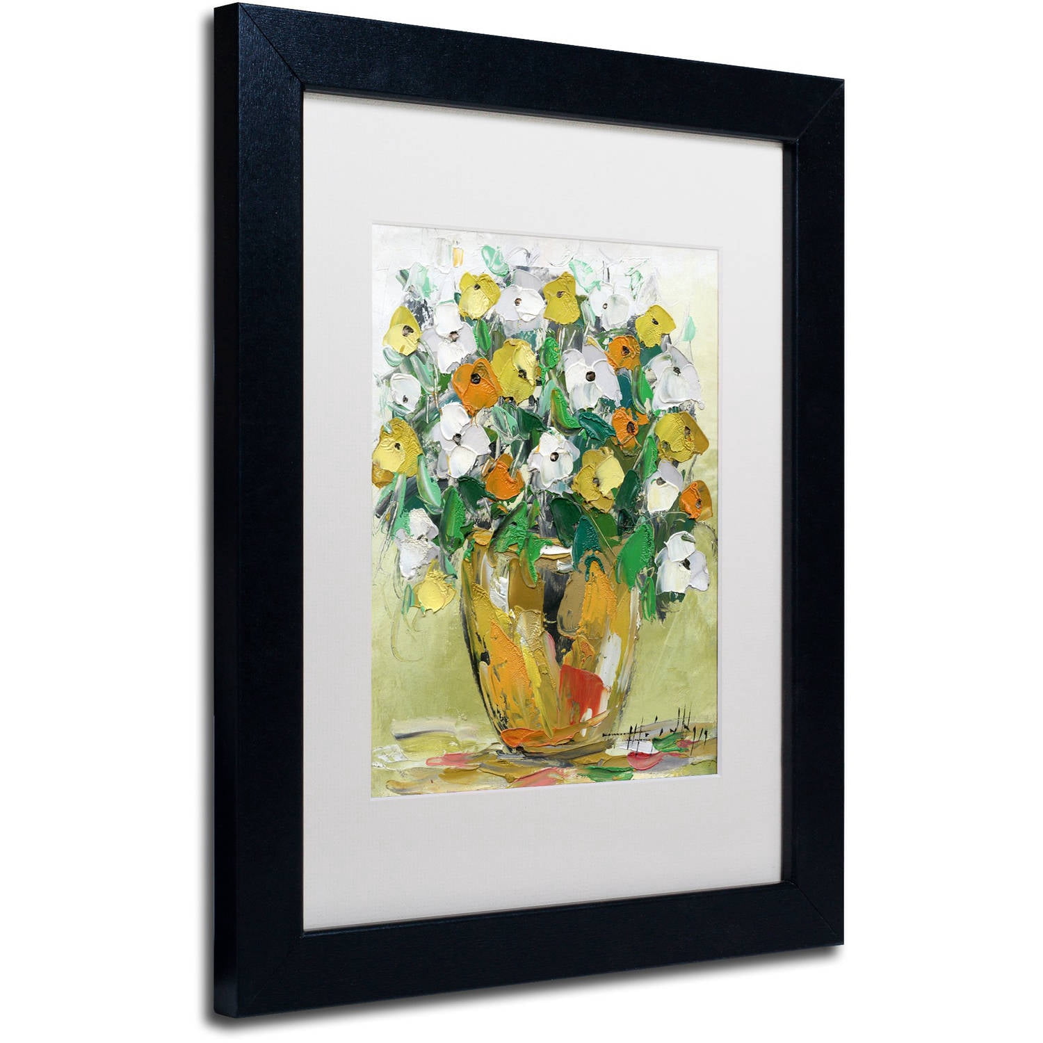 Trademark Fine Art "Spring Flowers in a Vase 4" Canvas Art by Hai Odelia, White Matte, Black Frame